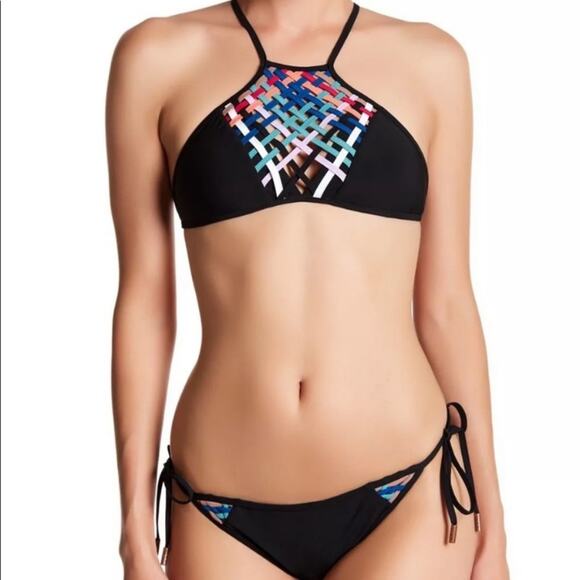 EUC MED Red Carter $200 Dream Weaver Black 2pc Bikini Top & Bottom - Picture 2 of 16
